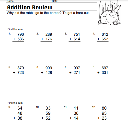 Triple Digit Addition Review