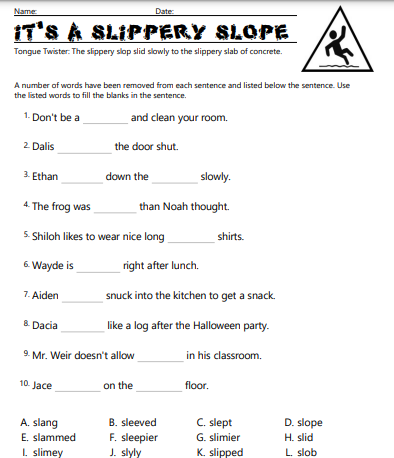 sl blend cloze sentence worksheet