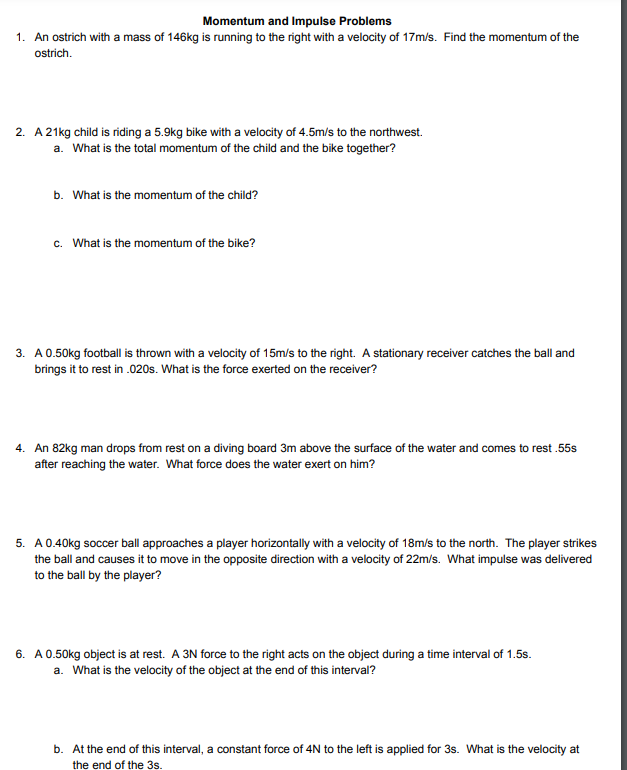 momentum and impulse word problems image