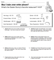 order from a menu word problems for money image