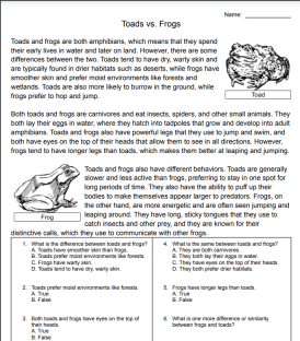 compare and contrast toads and frogs